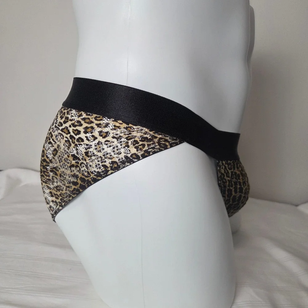 Cosabella Mens Leopard Print Lace Brief Black Elastic Waistband Animal Pattern